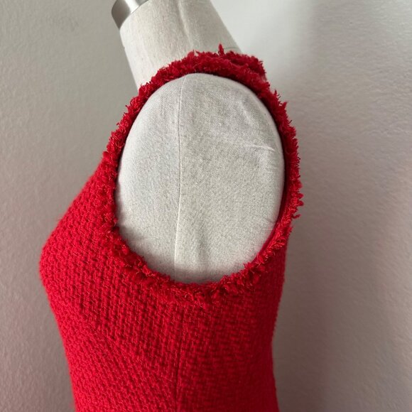 Kate Spade A Line Red Sleeveless Textured Knit Dress Ruffle Hem & Fringe Trim 2 - Picture 6 of 12